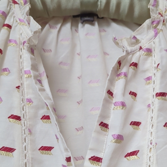 Anthropology Blouse Off White/Pink Red/ Gold - Picture 4 of 7